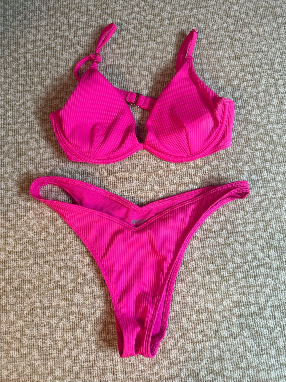 Hollister Vibrant Pink Ribbed Underwire Bikini Set